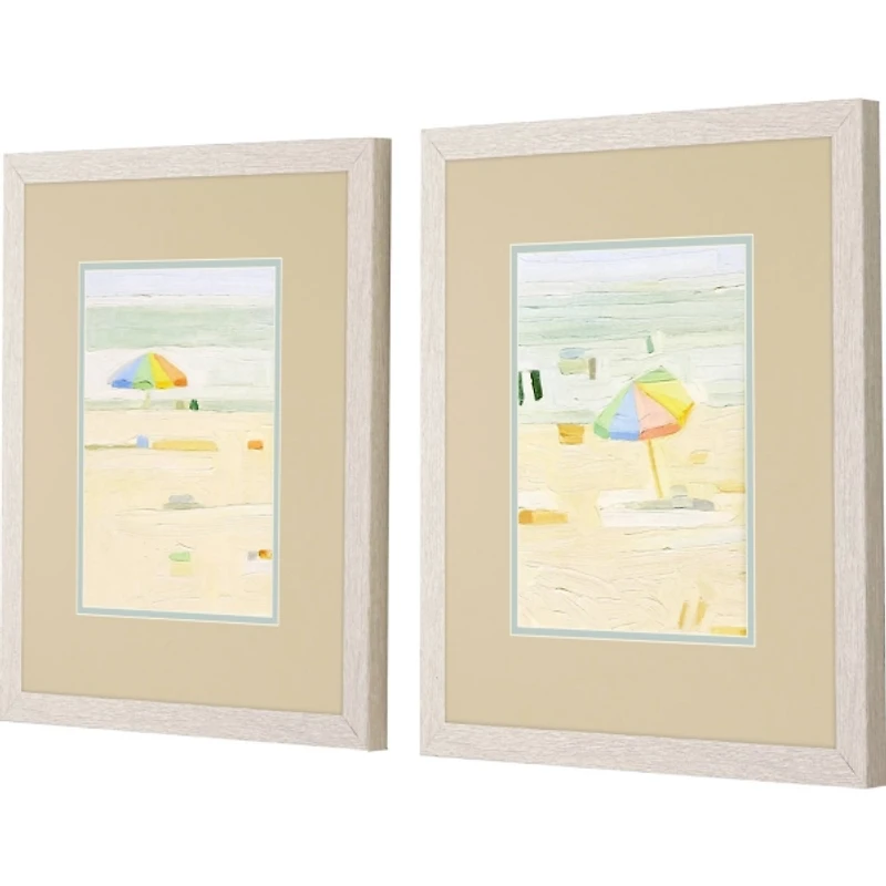 Pastel Beach Umbrella Framed Art Prints, Set of 2