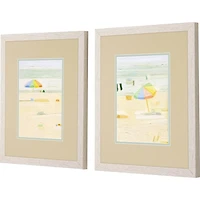 Pastel Beach Umbrella Framed Art Prints, Set of 2