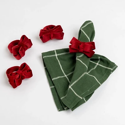 Red Velvet Bow Napkin Rings, Set of 4