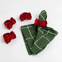 Red Velvet Bow Napkin Rings, Set of 4