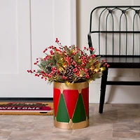 Pre-Lit Christmas Arrangement in Drum Vase, 28 in.
