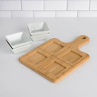 White 5-pc. Dip Bowl Set with Bamboo Tray