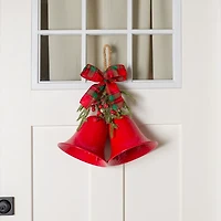 Red Metal Christmas Bells with Greenery