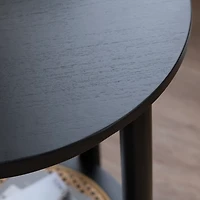 Black Wood and Rattan Boho Accent Table