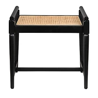 Black Wood and Rattan Boho Bench
