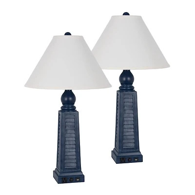 Navy Shutter Charging Table Lamps, Set of 2