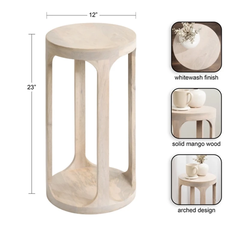 Round Whitewashed Wood Dani Accent Table