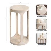 Round Whitewashed Wood Dani Accent Table