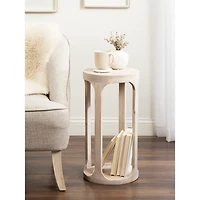 Round Whitewashed Wood Dani Accent Table