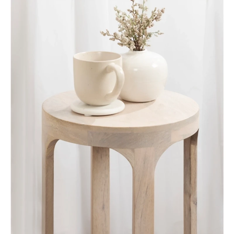 Round Whitewashed Wood Dani Accent Table