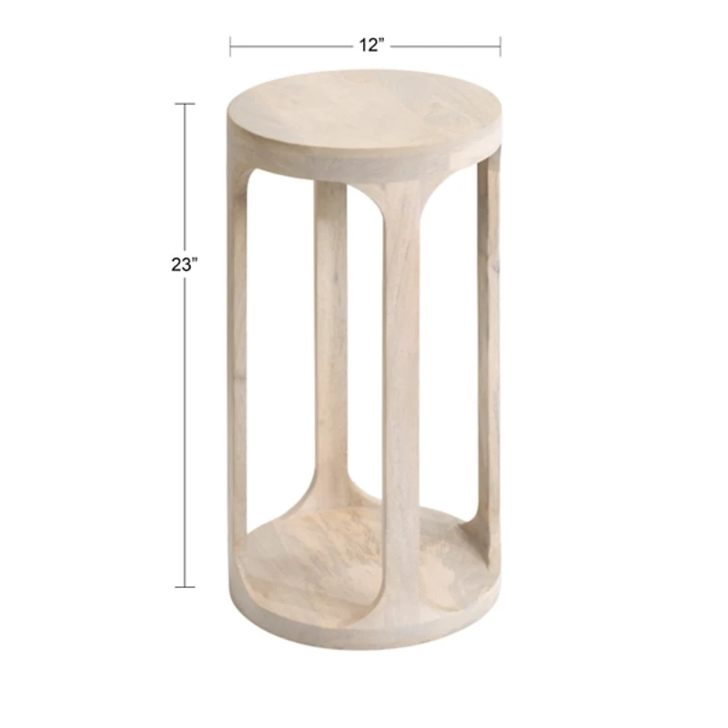 Round Whitewashed Wood Dani Accent Table