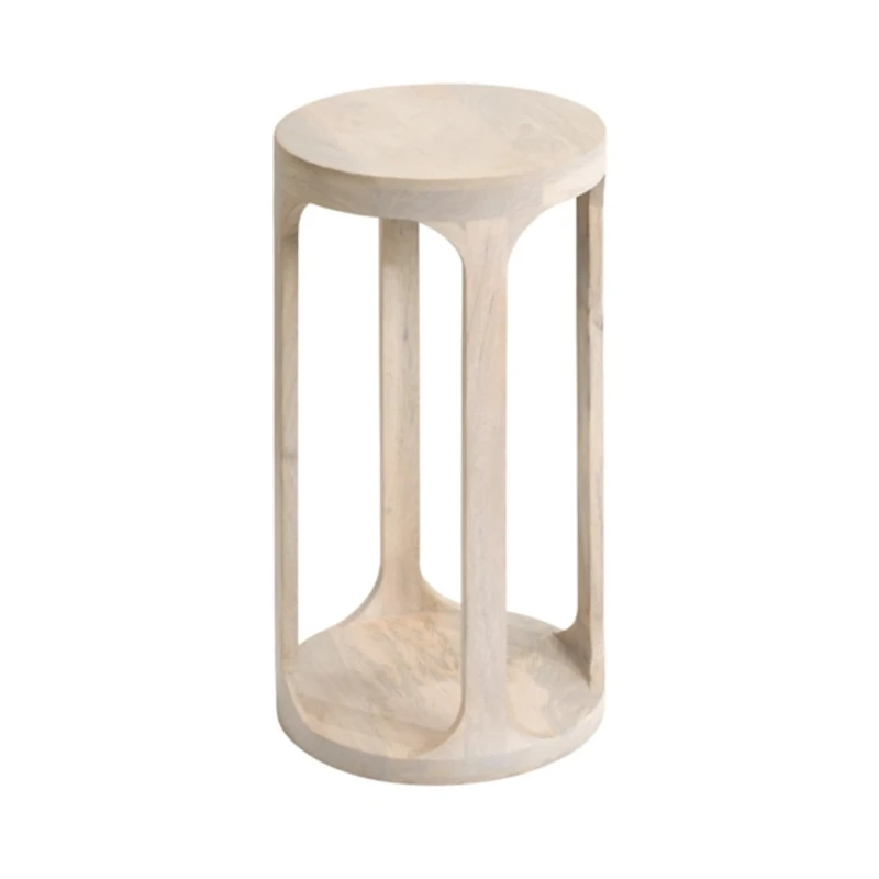 Round Whitewashed Wood Dani Accent Table