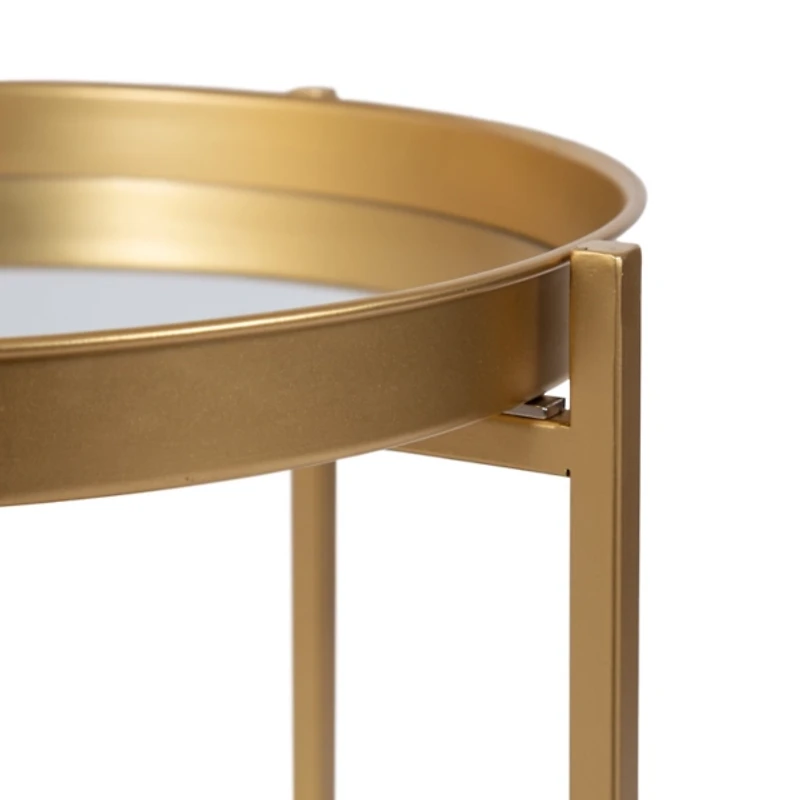 Round Gold Mirrored Foldable Accent Table