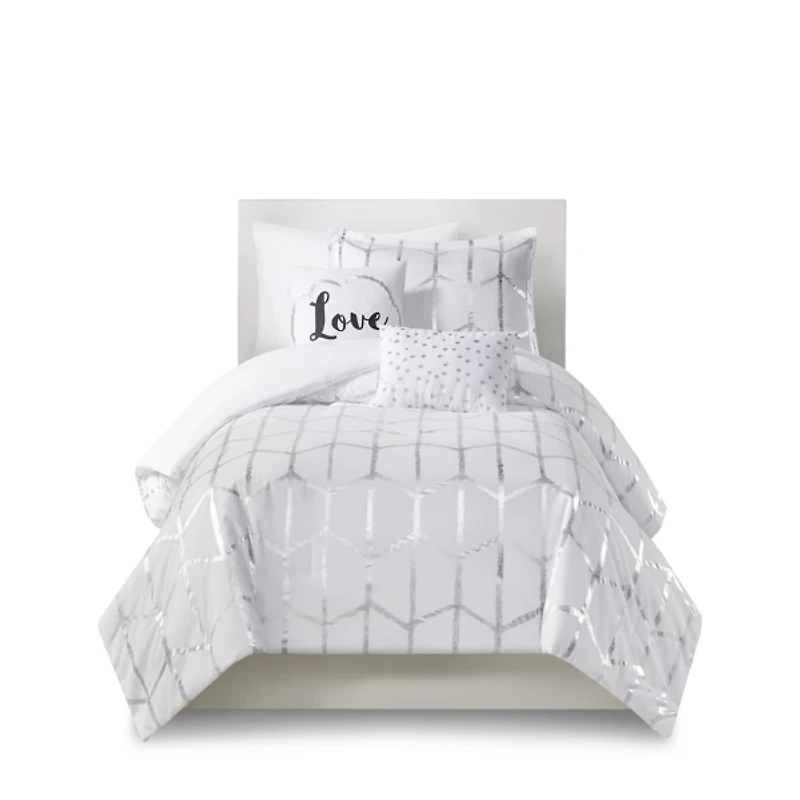 White Metallic 4-pc. Twin/Twin XL Comforter Set