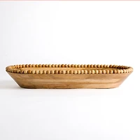 Mango Wood Beaded Oval Bowl, 12x26
