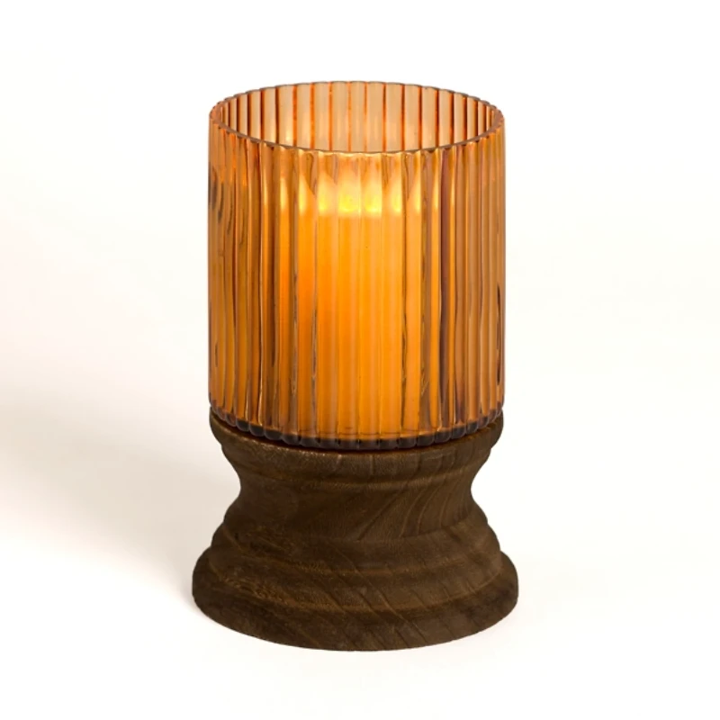 Amber Glass and Wood Hurricane