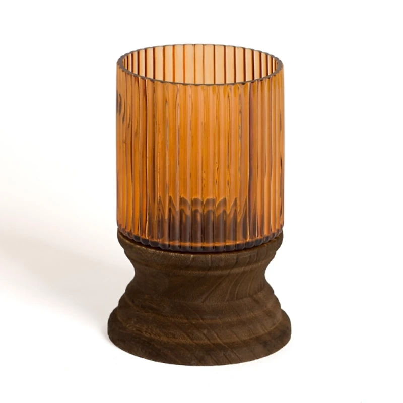 Amber Glass and Wood Hurricane
