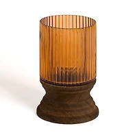 Amber Glass and Wood Hurricane