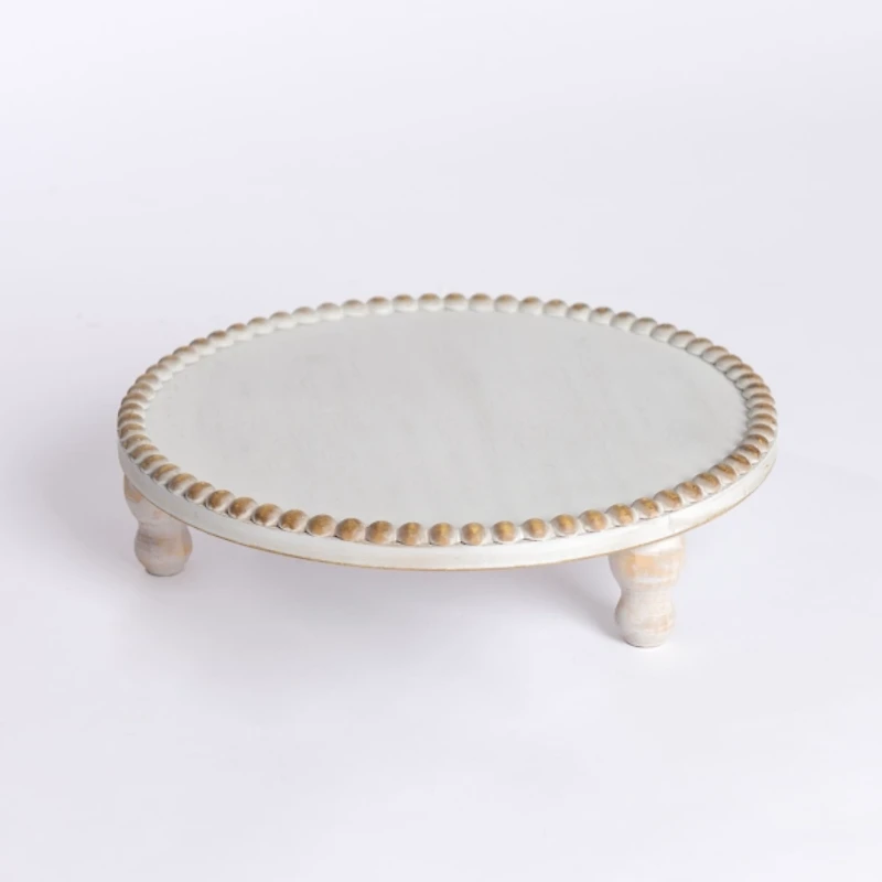 Round White Wood Beaded Riser, 13 in.
