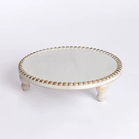Round White Wood Beaded Riser, 13 in.