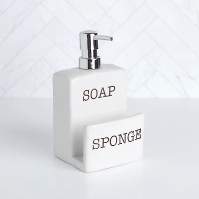 White Ceramic Soap Pump & Sponger Holder