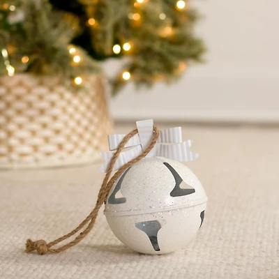 White Glitter Metal Bell Ornament, 8 in.