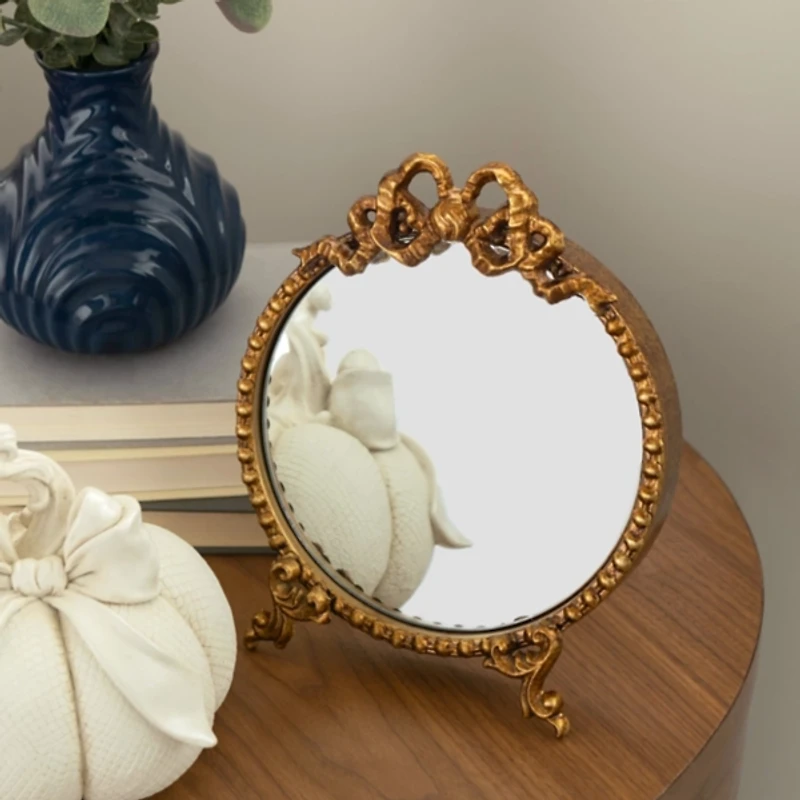 Gold Bow Beaded Tabletop Mirror