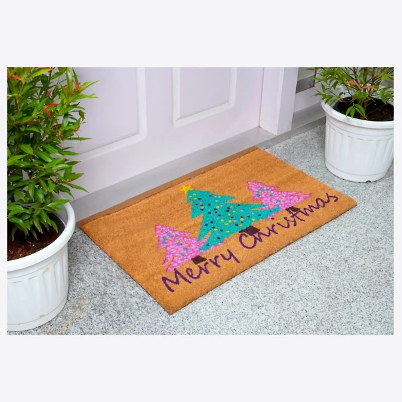 Pink Merry Christmas Trees Doormat