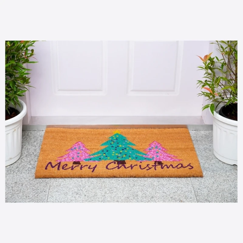 Pink Merry Christmas Trees Doormat