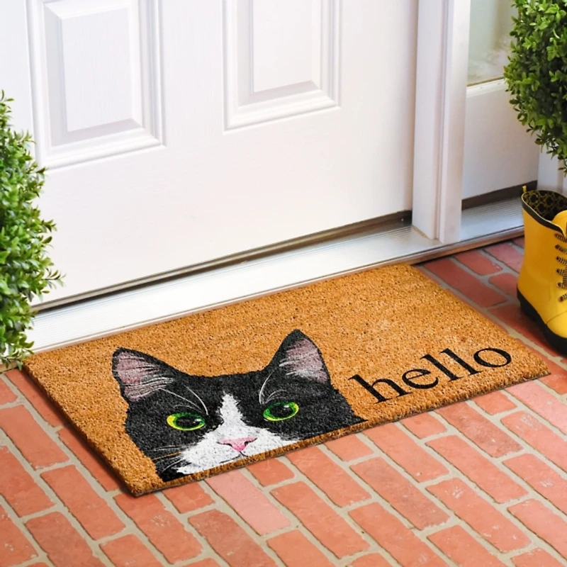 Black & White Tuxedo Cat Hello Doormat
