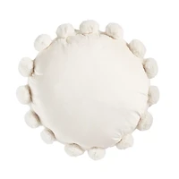 White Faux Fur Round Pom Pom Throw Pillow