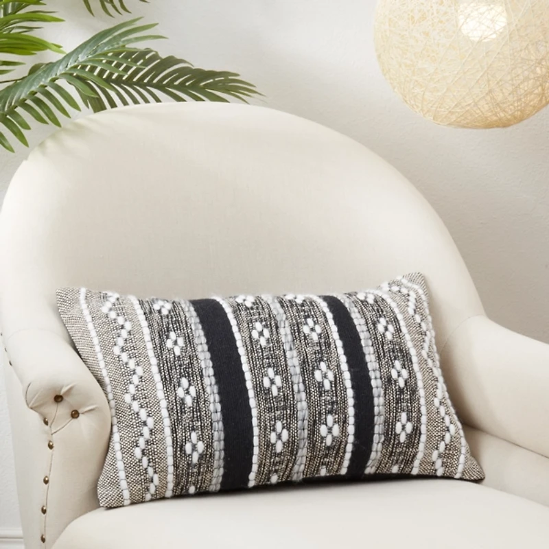 Black and Cream Woven Pattern Lumbar Pillow
