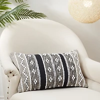 Black and Cream Woven Pattern Lumbar Pillow