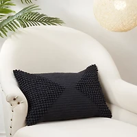 Black Textured Woven Diamond Lumbar Pillow
