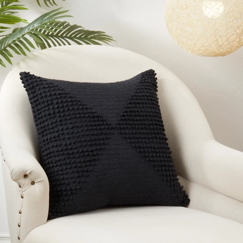 Black Textured Woven Diamond Throw Pillow
