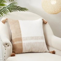 Brown and Cream Checkered Tassel Throw Pillow