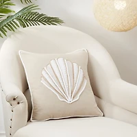 Neutral Embroidered Shell Throw Pillow