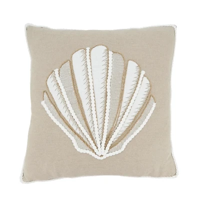 Neutral Embroidered Shell Throw Pillow
