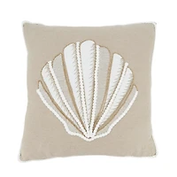 Neutral Embroidered Shell Throw Pillow