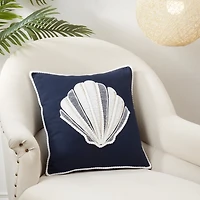 Navy Blue Embroidered Shell Throw Pillow
