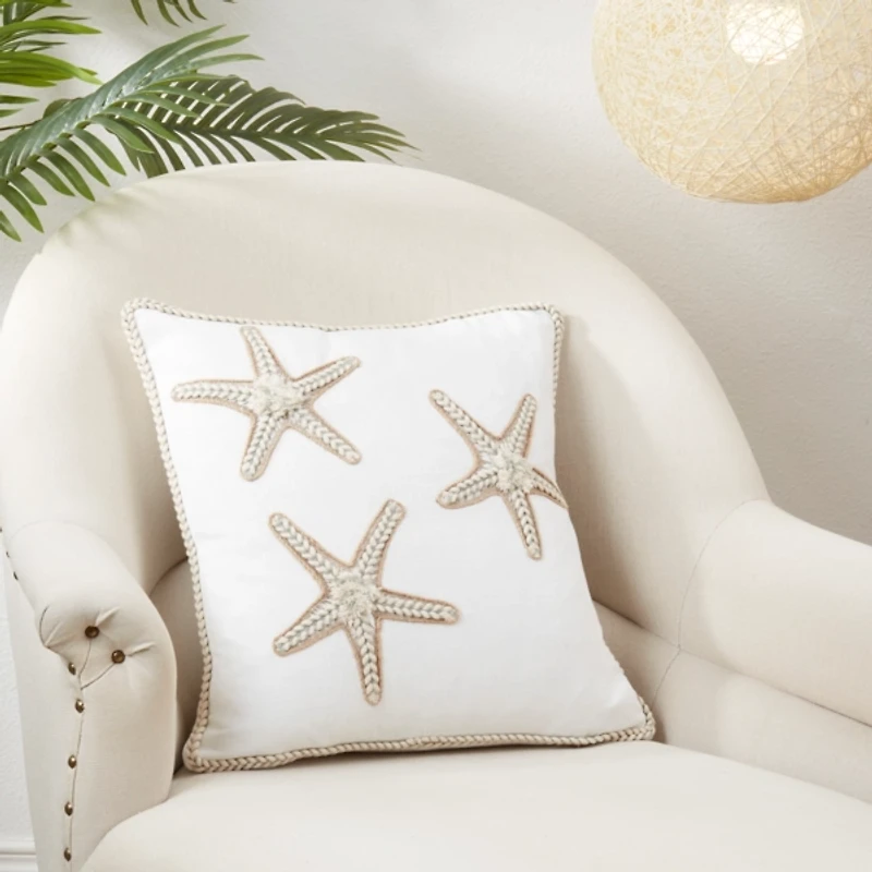 Starfish Serenity Embroidered Throw Pillow