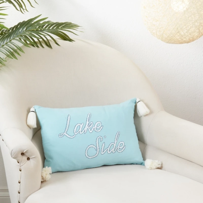 Blue Lake Side Tassel Lumbar Pillow