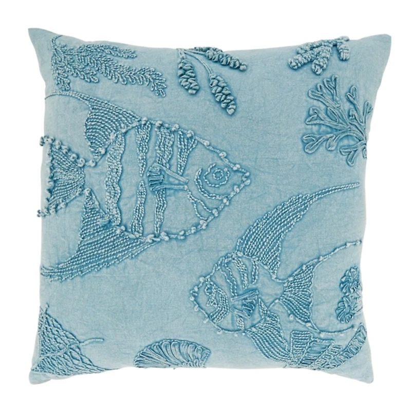 Blue Stonewashed Oceanic Fish Throw Pillow