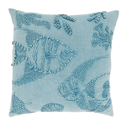 Blue Stonewashed Oceanic Fish Throw Pillow