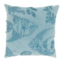 Blue Stonewashed Oceanic Fish Throw Pillow
