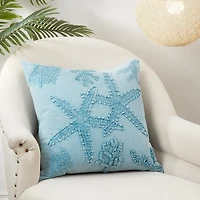 Blue Stonewashed Oceanic Starfish Throw Pillow