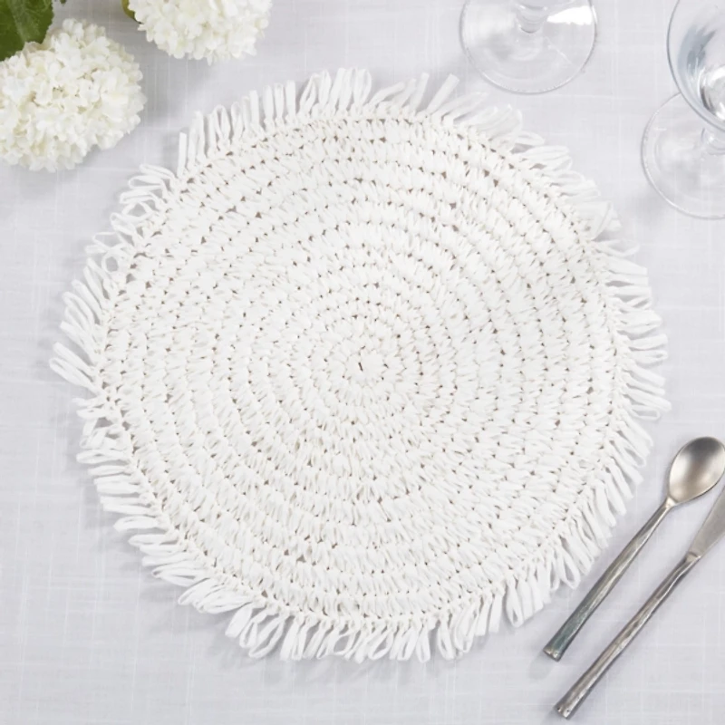 White Rustic Raffia Placemats, Set of 4