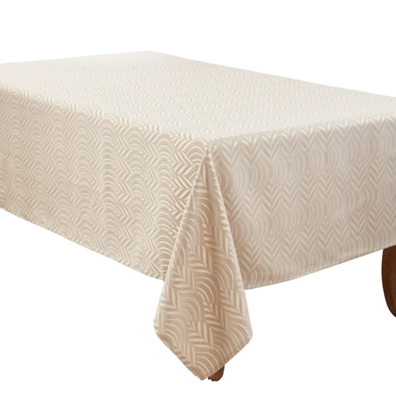 Beige Jacquard Leaf Tablecloth, 104 in.