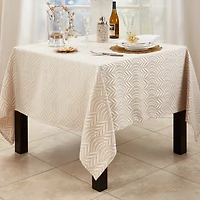 Beige Jacquard Leaf Tablecloth, 72 in.