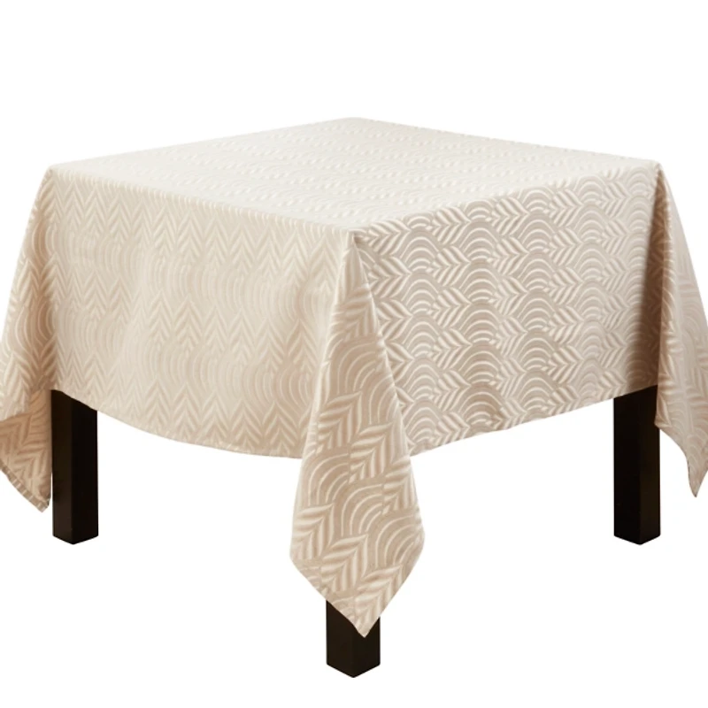 Beige Jacquard Leaf Tablecloth, 72 in.